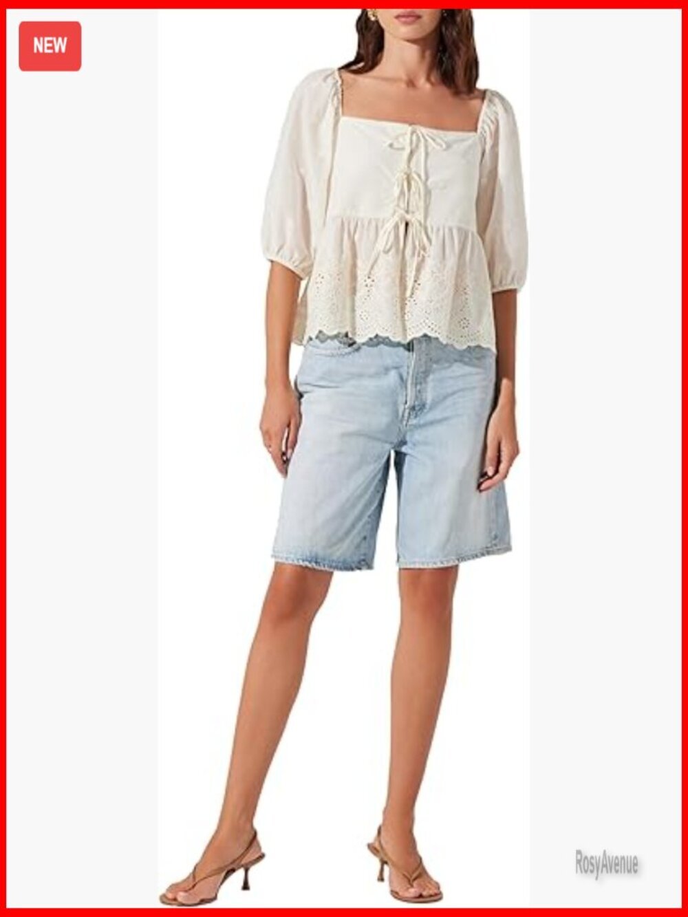 Long sleeve tie front square neck blouse with puff sleeves
